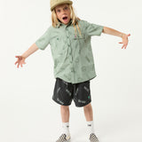Smiley Sketch Youth Woven Shirt in Moss