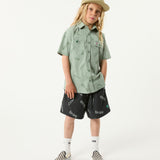 Smiley Sketch Youth Woven Shirt in Moss
