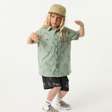 Smiley Sketch Youth Woven Shirt in Moss