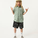 Smiley Sketch Youth Woven Shirt in Moss