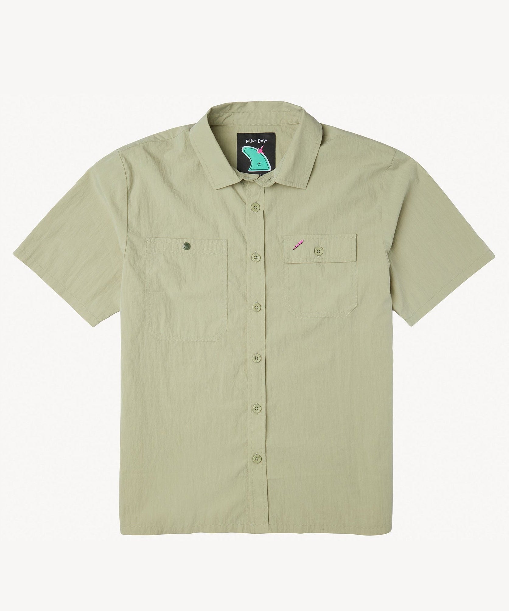 Green short-sleeve shirt on a white background