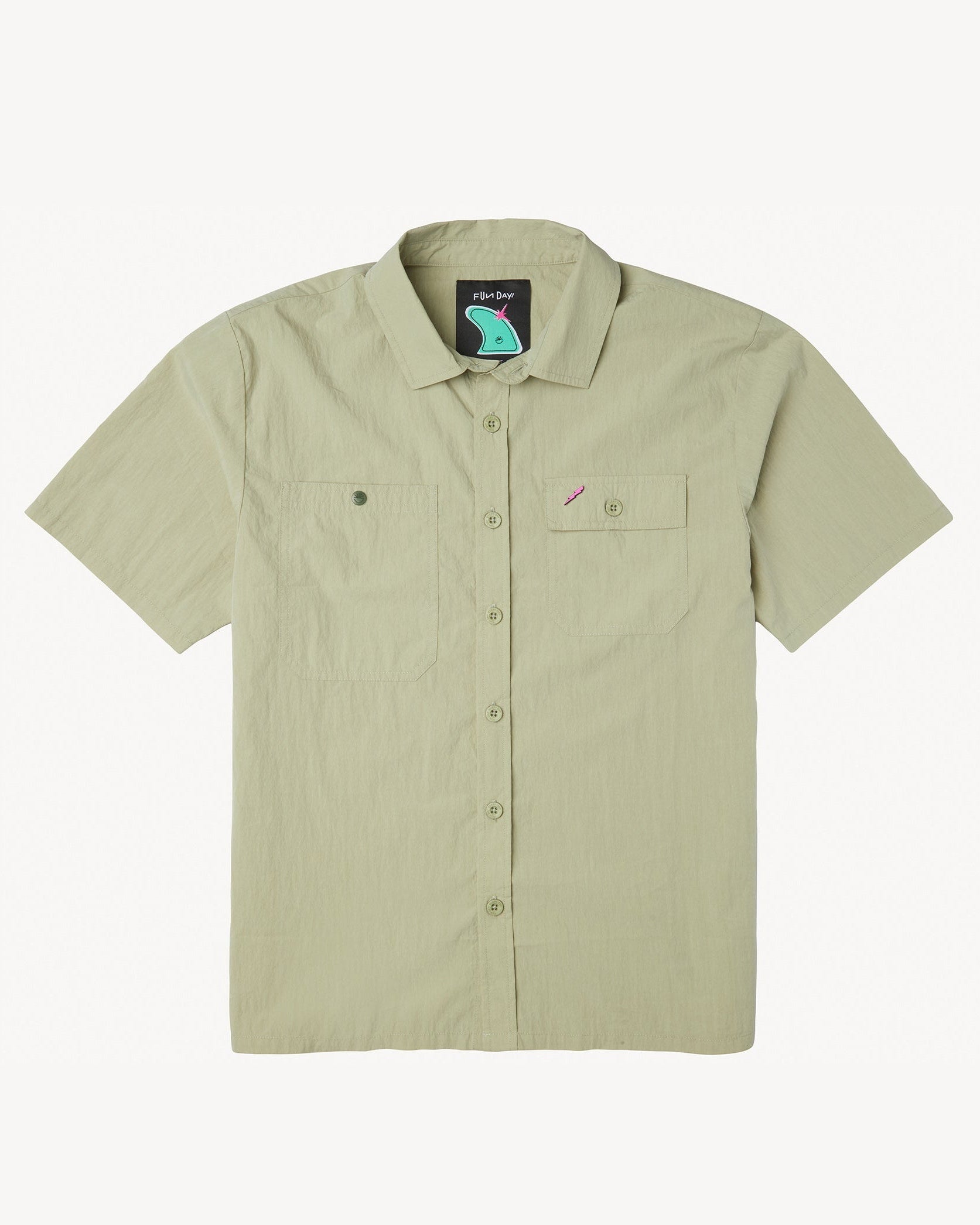 Green short-sleeve shirt on a white background