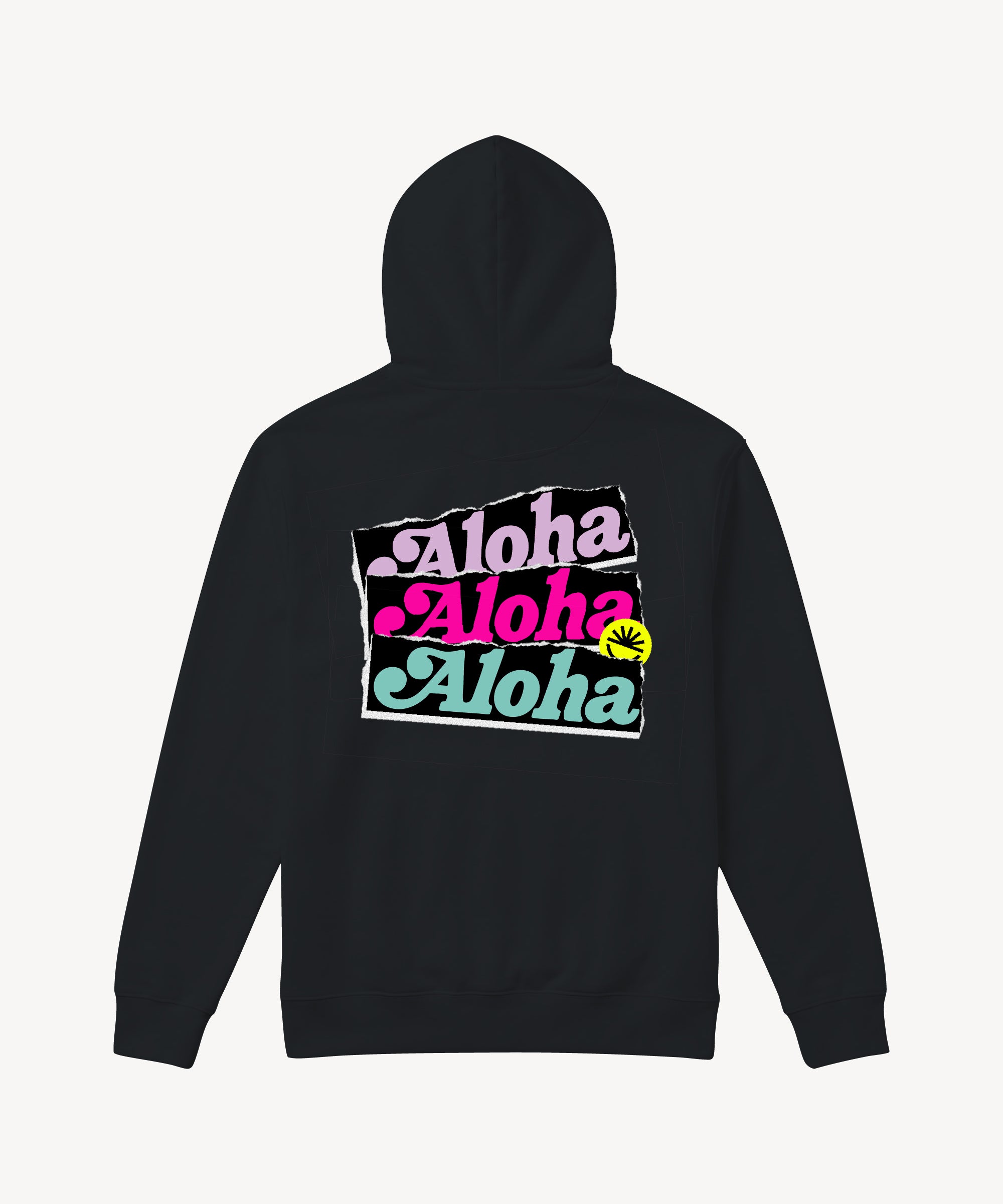 Fun Day Surf Aloha Youth Hoodie in Black, back view