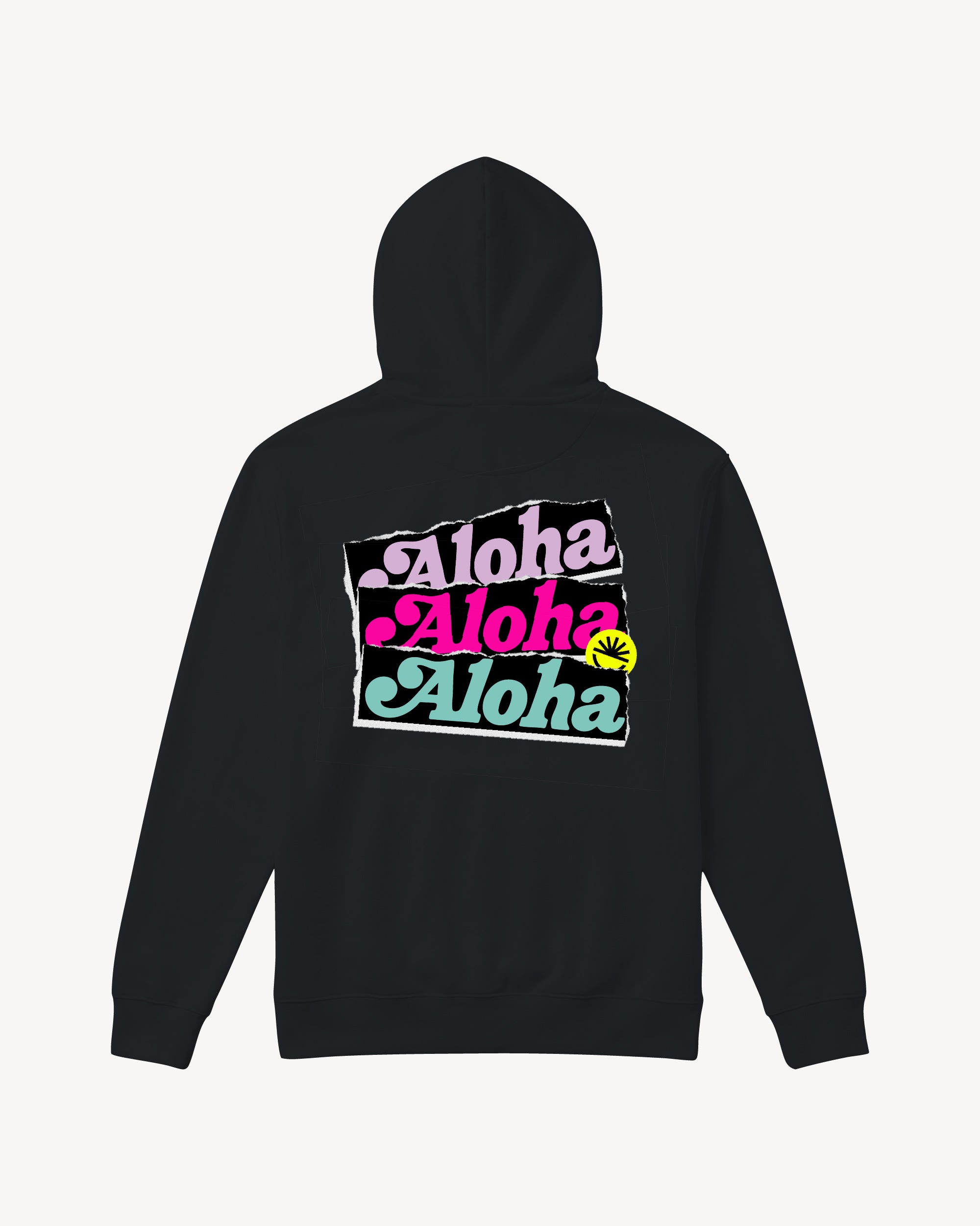 Fun Day Surf Aloha Youth Hoodie in Black, back view