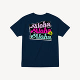 Fun Day Surf Aloha Youth Tee in Navy, back view