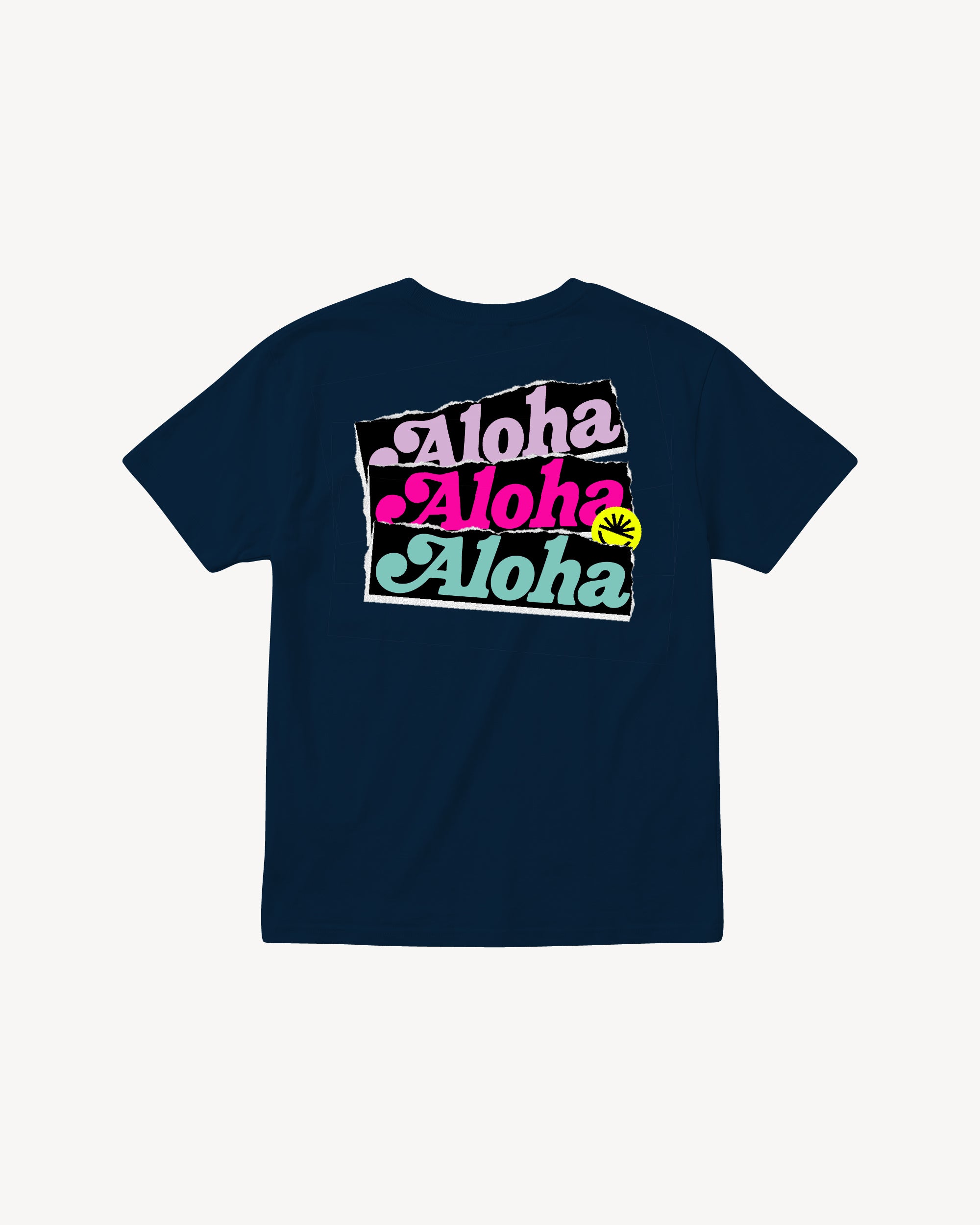 Fun Day Surf Aloha Youth Tee in Navy, back view