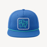 Fun Day Framework Stack rope trucker hat in Sea Blue, front view