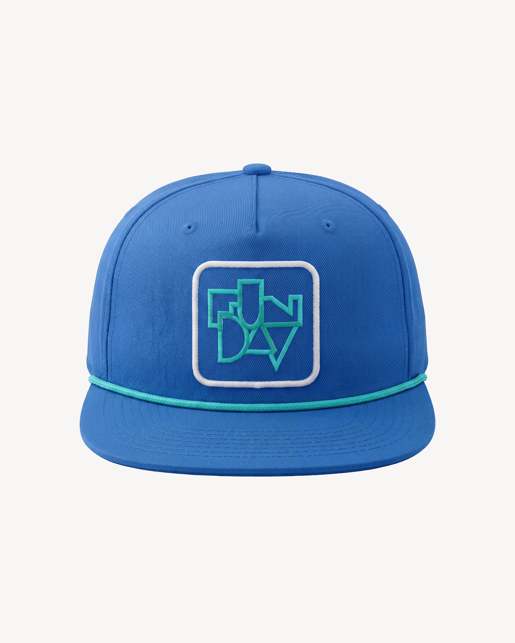 Fun Day Framework Stack rope trucker hat in Sea Blue, front view