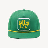 Fun Day Framework Stack rope trucker hat in Algae green, front view