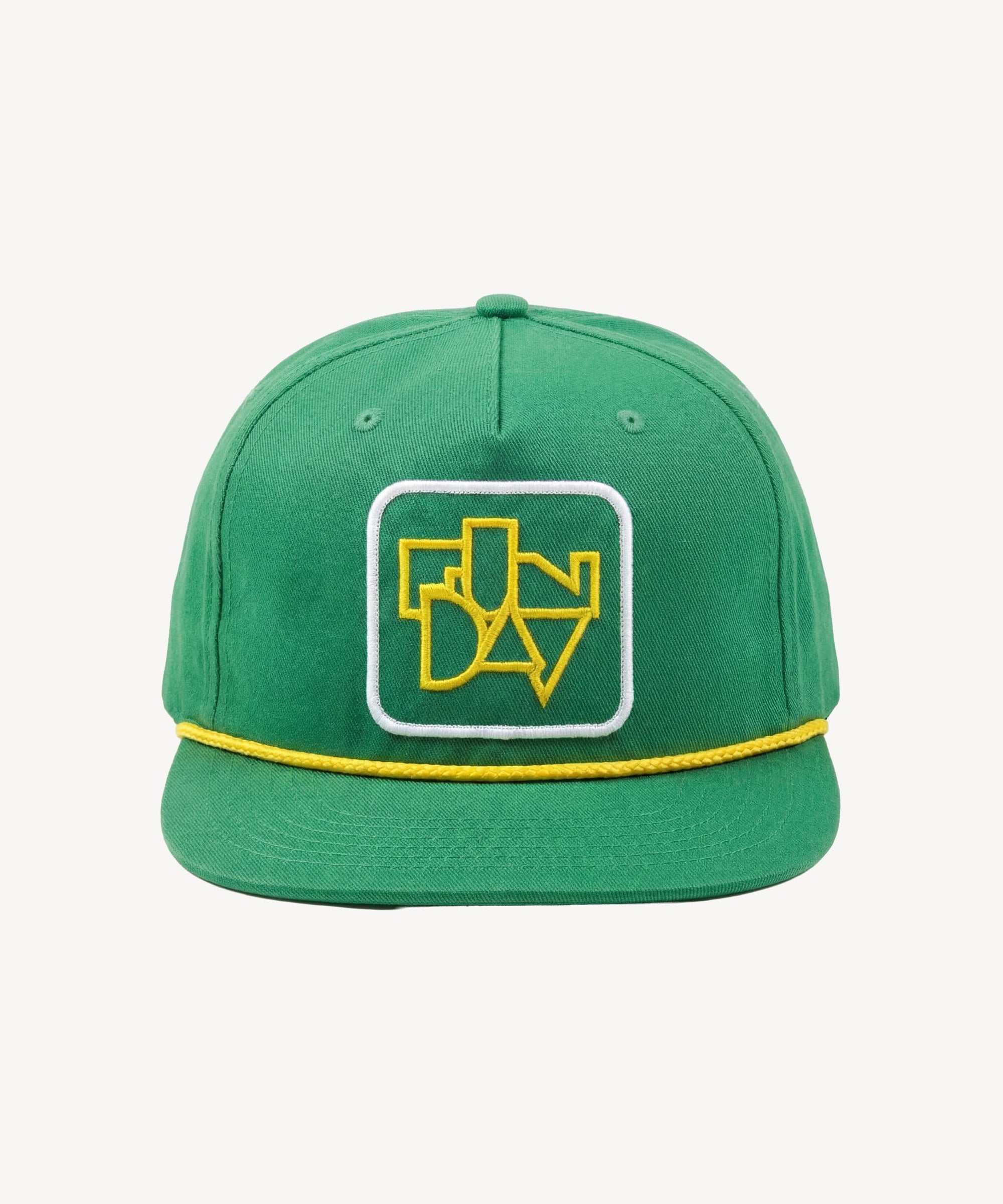 Fun Day Framework Stack rope trucker hat in Algae green, front view