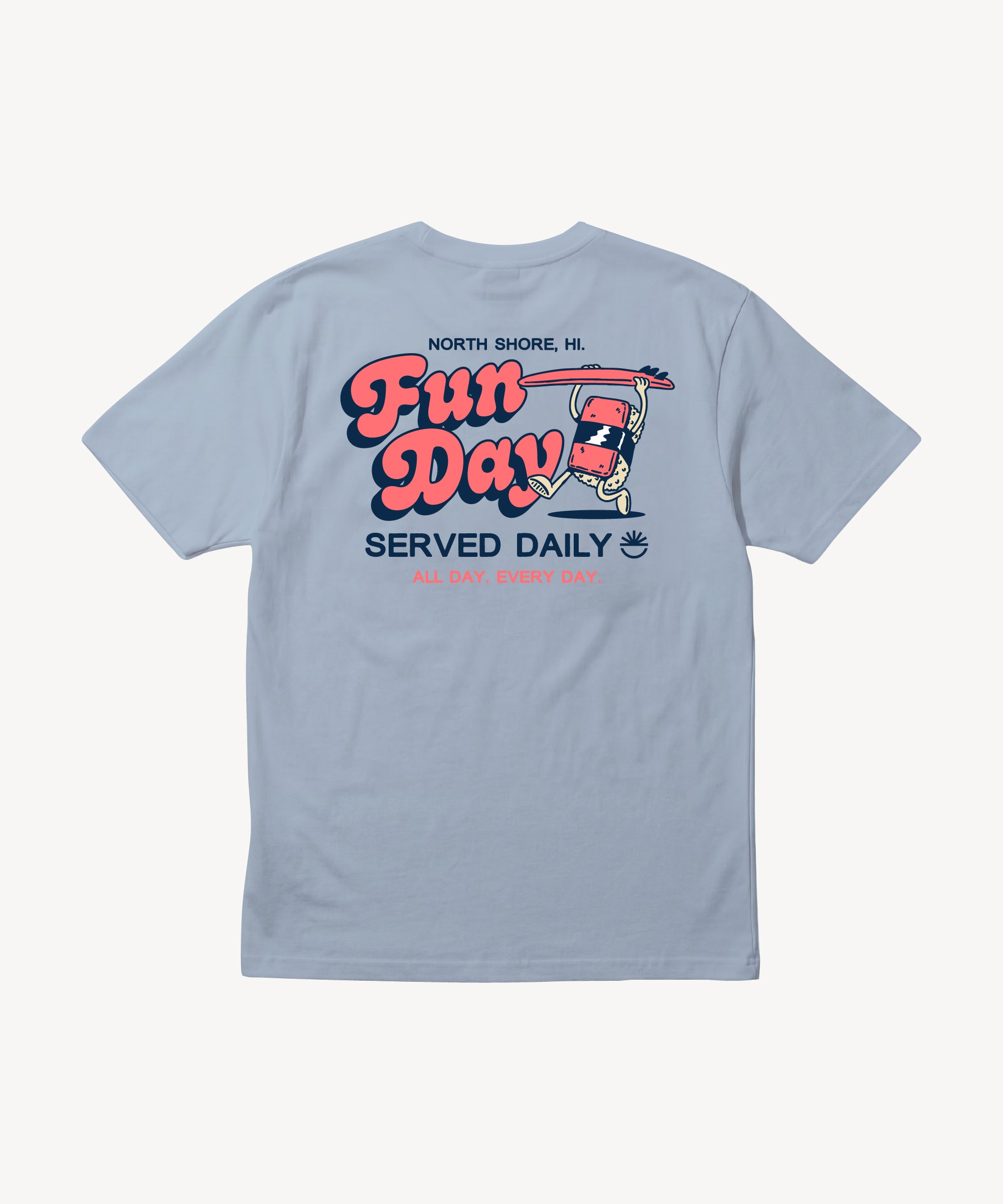 Fun Day Surf Musubi Tee in Light Blue, back view