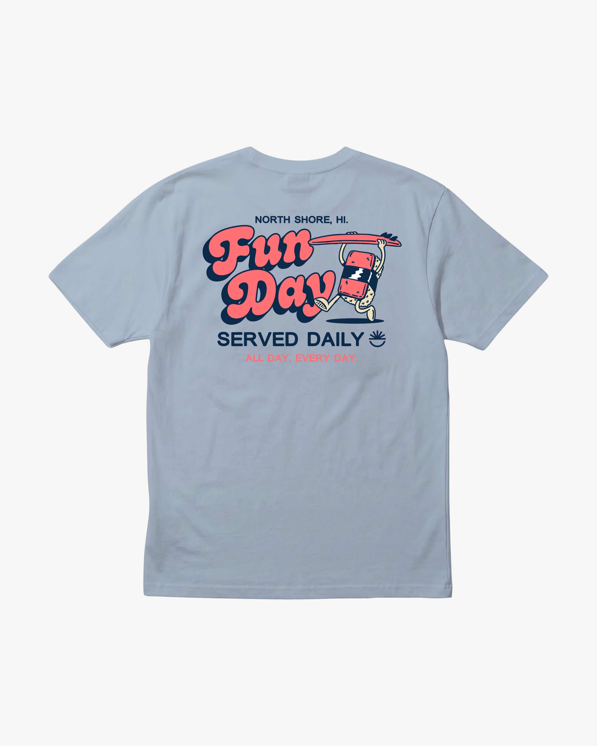 Fun Day Surf Musubi Tee in Light Blue, back view