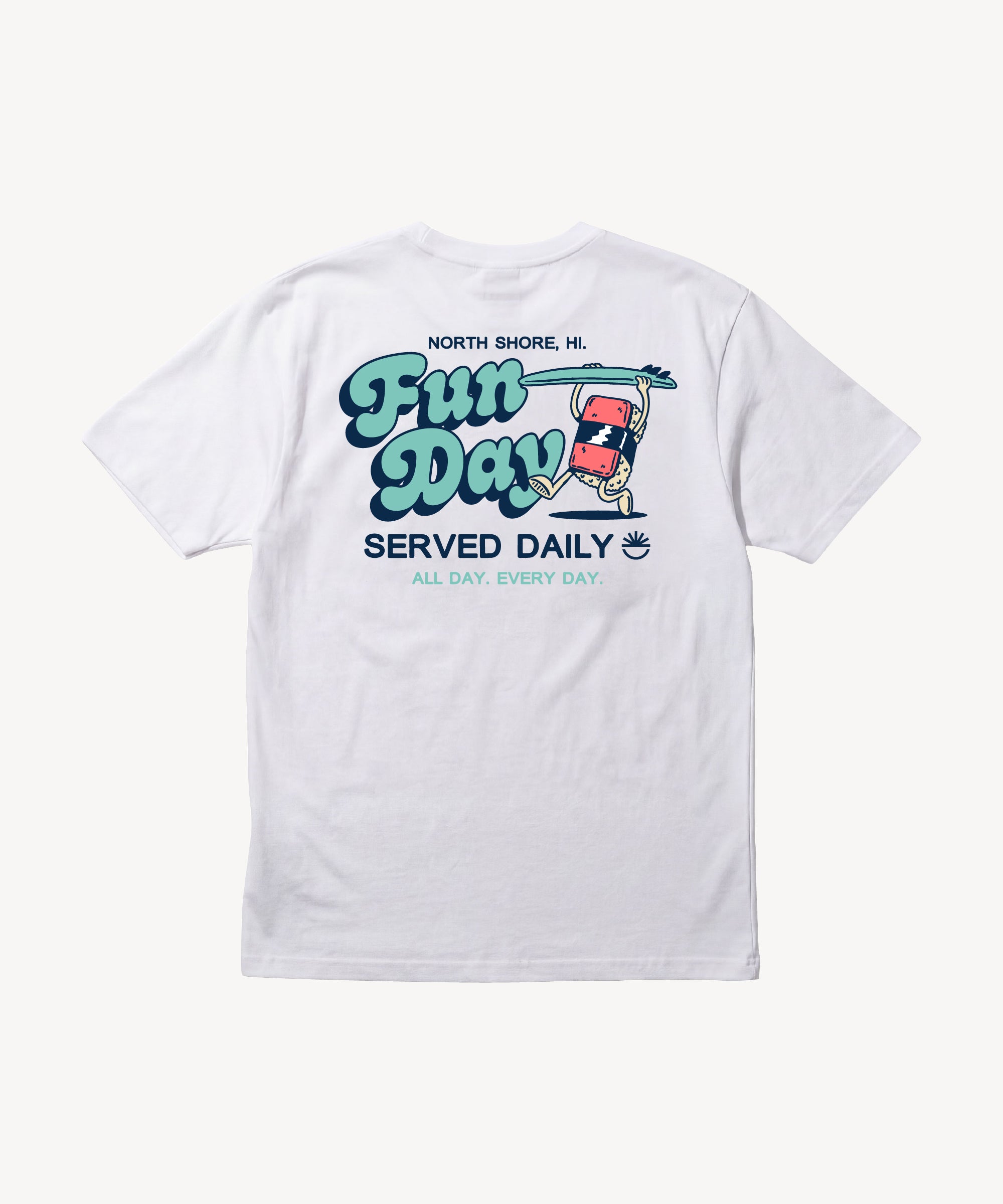 Fun Day Surf Musubi Tee in White, back view