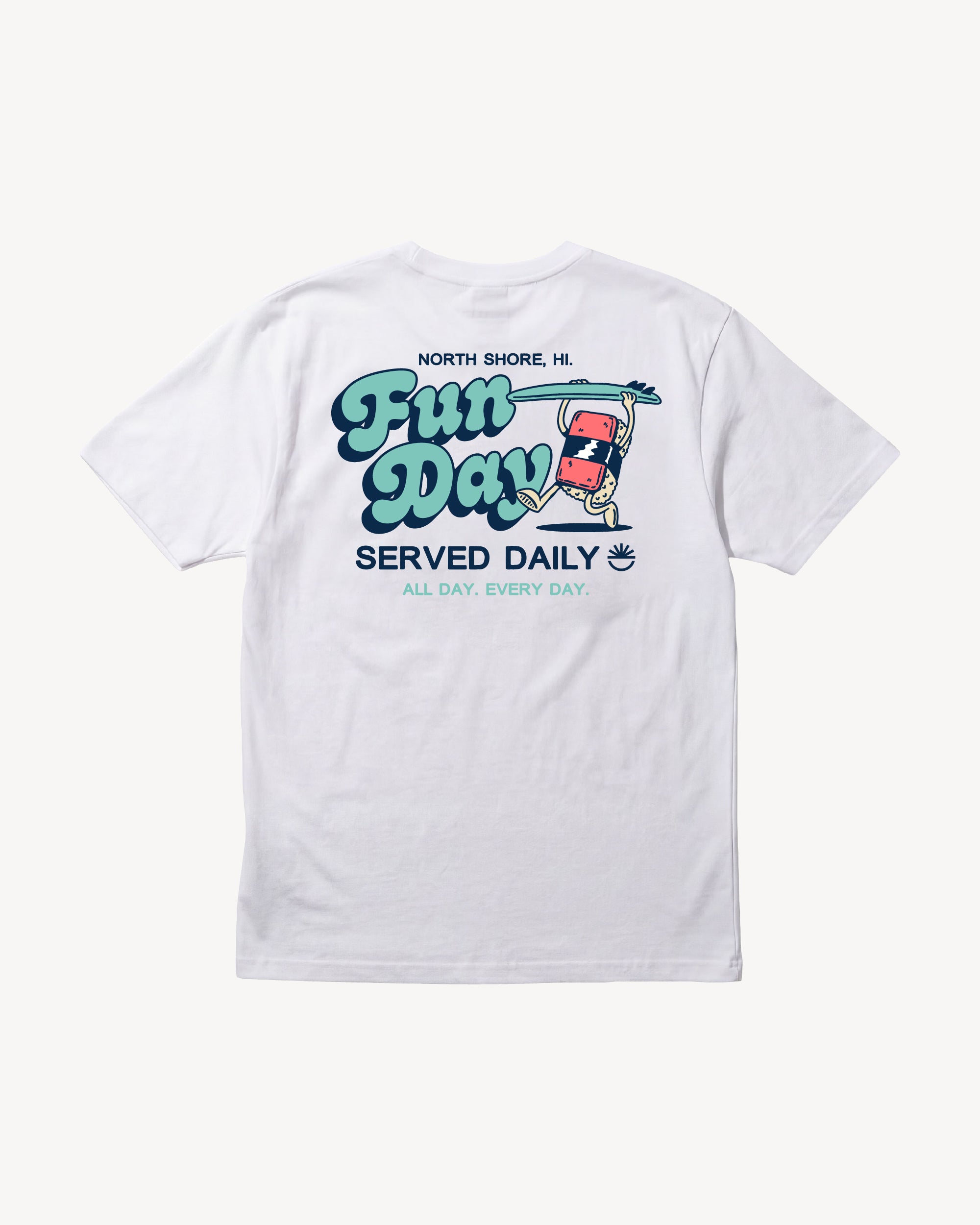 Fun Day Surf Musubi Tee in White, back view
