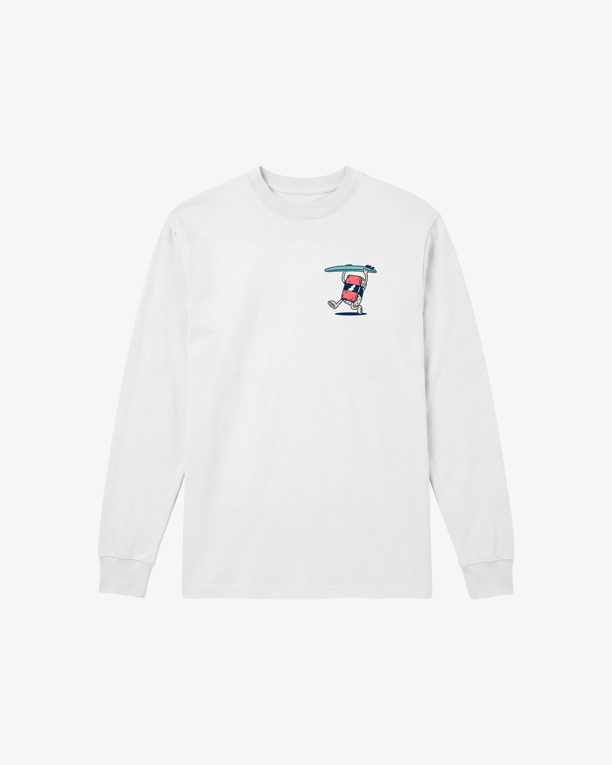 Fun Day Surf Musubi Long Sleeve Tee in White, front view