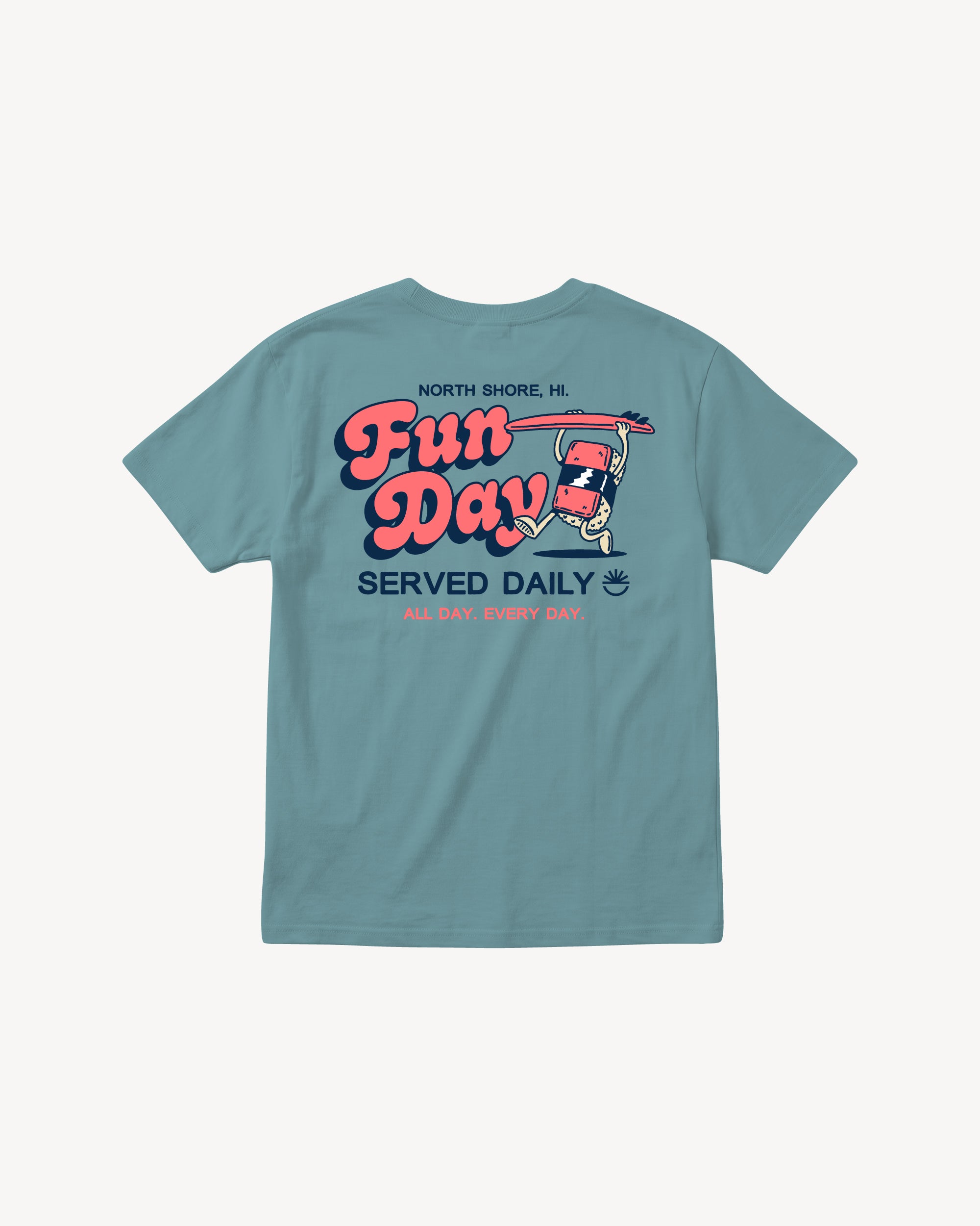 Fun Day Surf Musubi Youth Tee in Sea Foam, back view