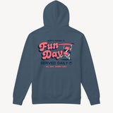 Fun Day Surf Musubi Youth Hoodie in Storm Blue, back view