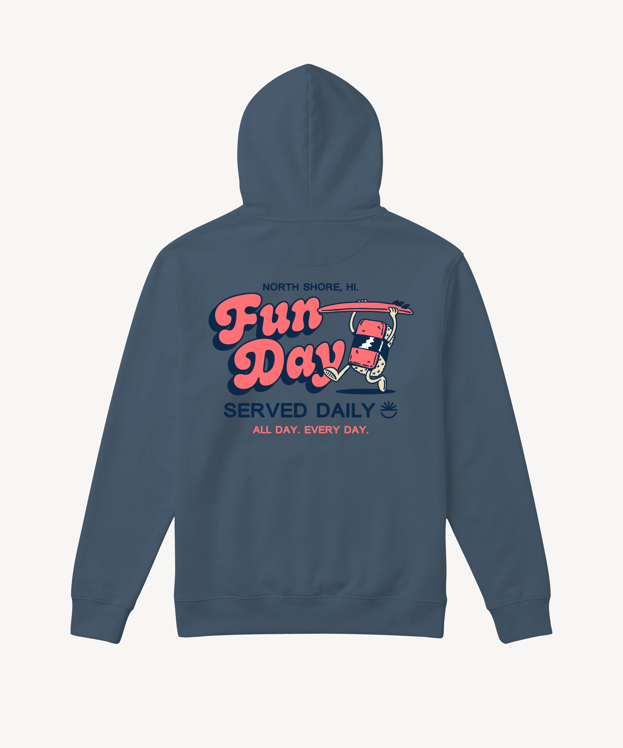 Fun Day Surf Musubi Youth Hoodie in Storm Blue, back view