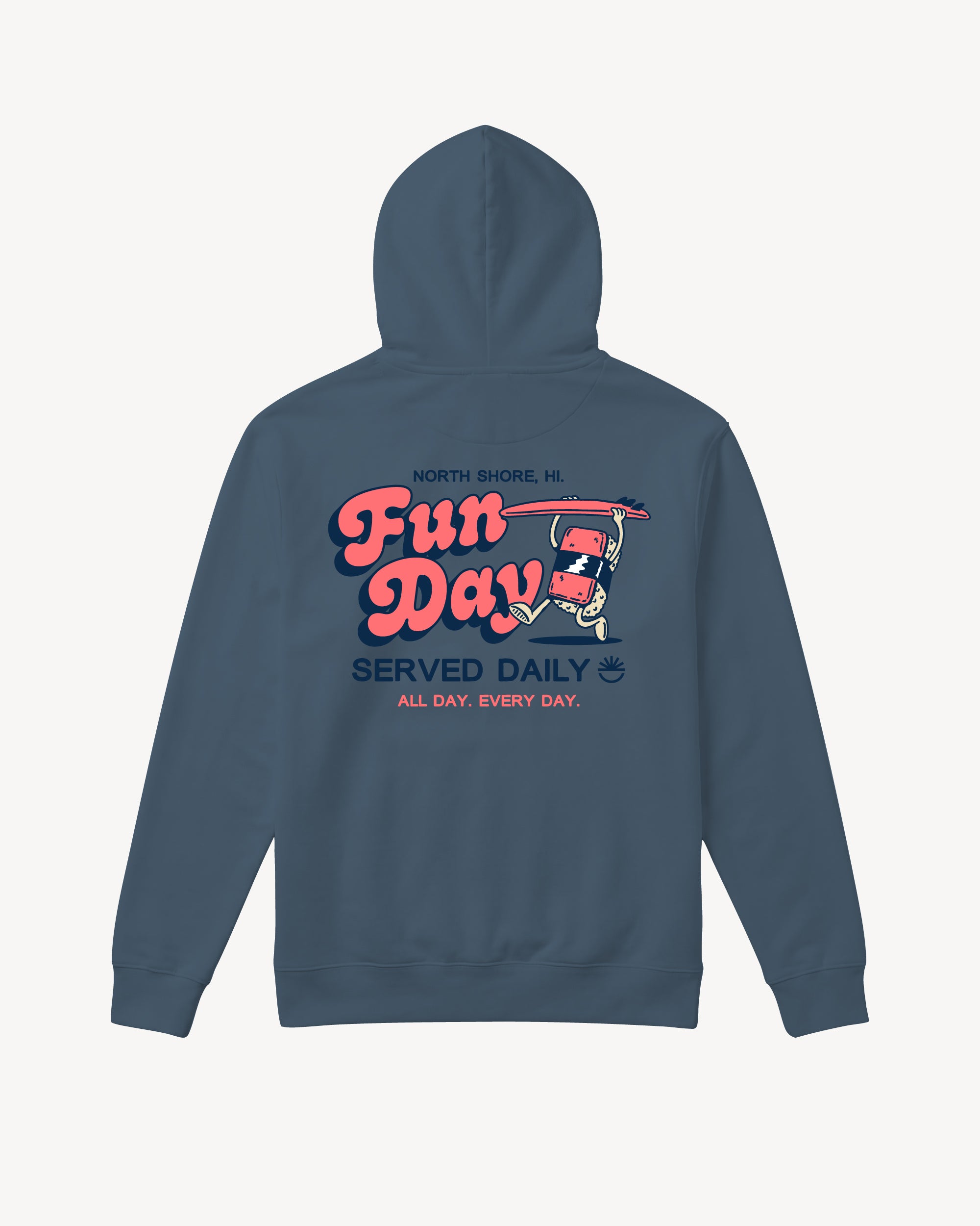 Fun Day Surf Musubi Youth Hoodie in Storm Blue, back view