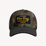 Fun Day Soft Serve mesh trucker hat in Camo, front view