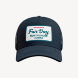 Fun Day Soft Serve mesh trucker hat in Tide Blue, front view