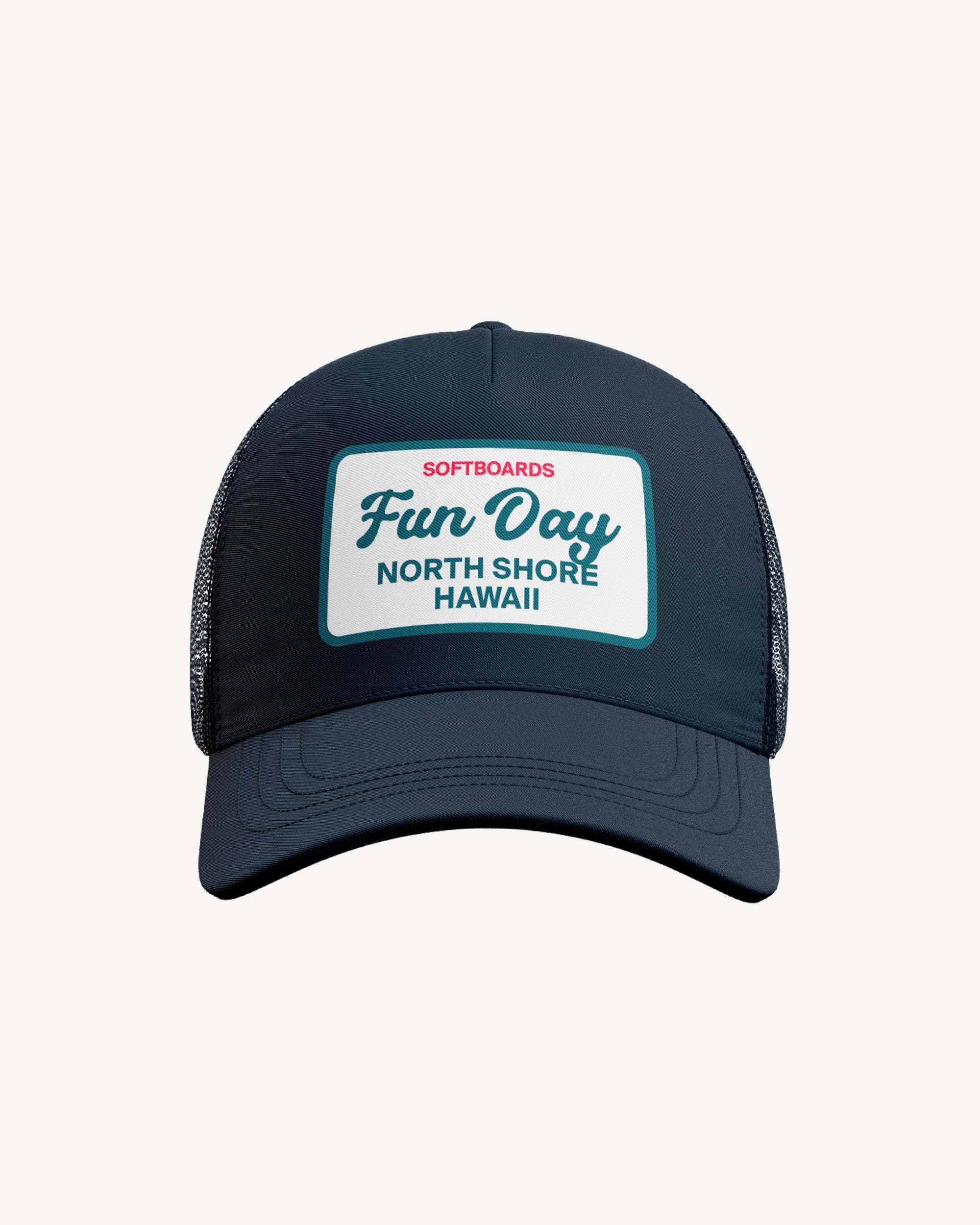 Fun Day Soft Serve mesh trucker hat in Tide Blue, front view